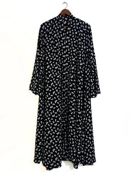 White Bows Front Open Long Flair Abaya