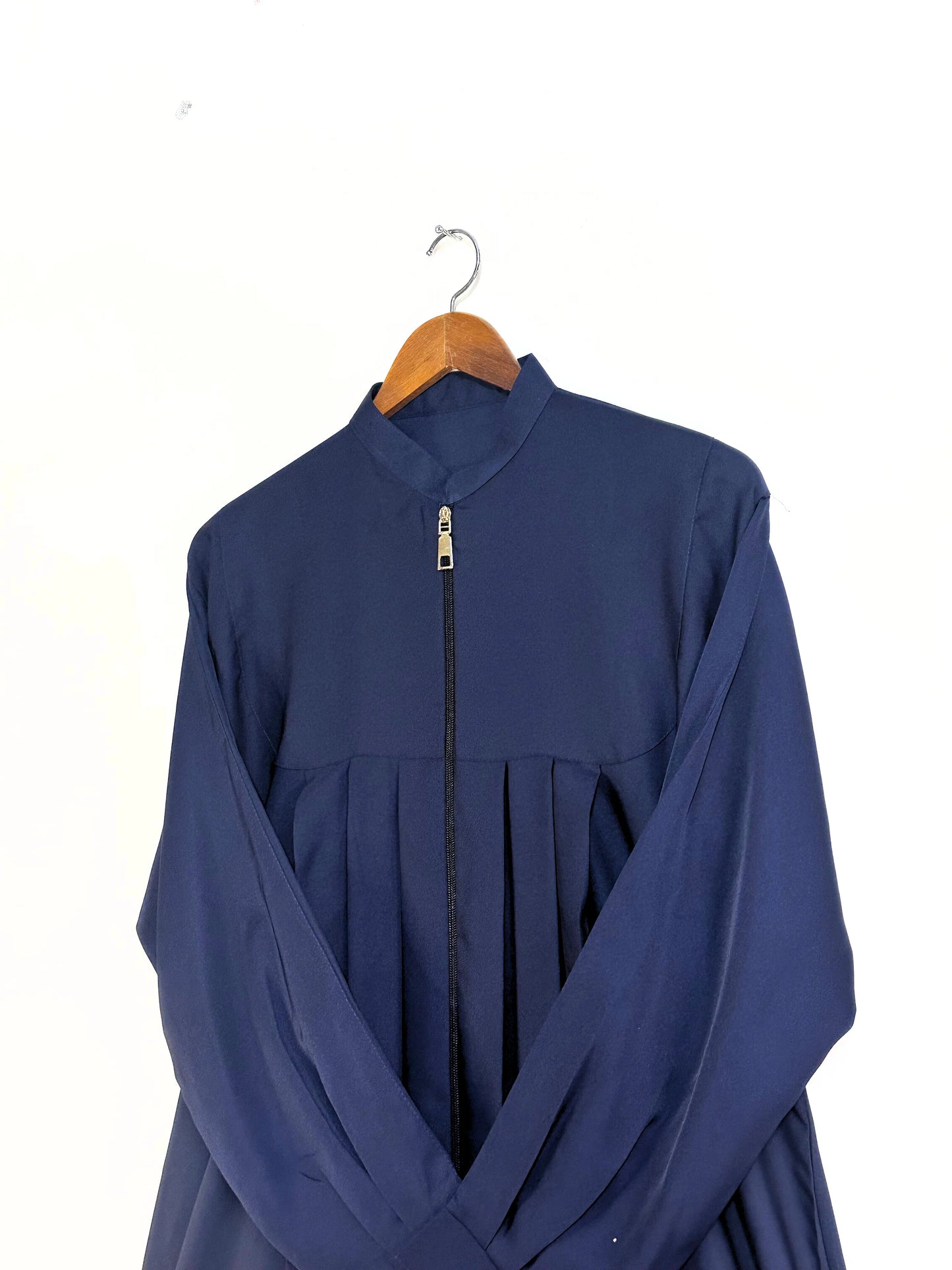 Blue Nidha Abaya With Collar, Zipper And Pockets