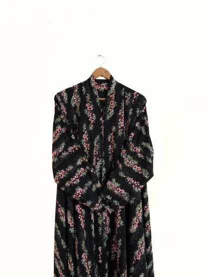 Floral Vines Front Open Long Flare Abaya