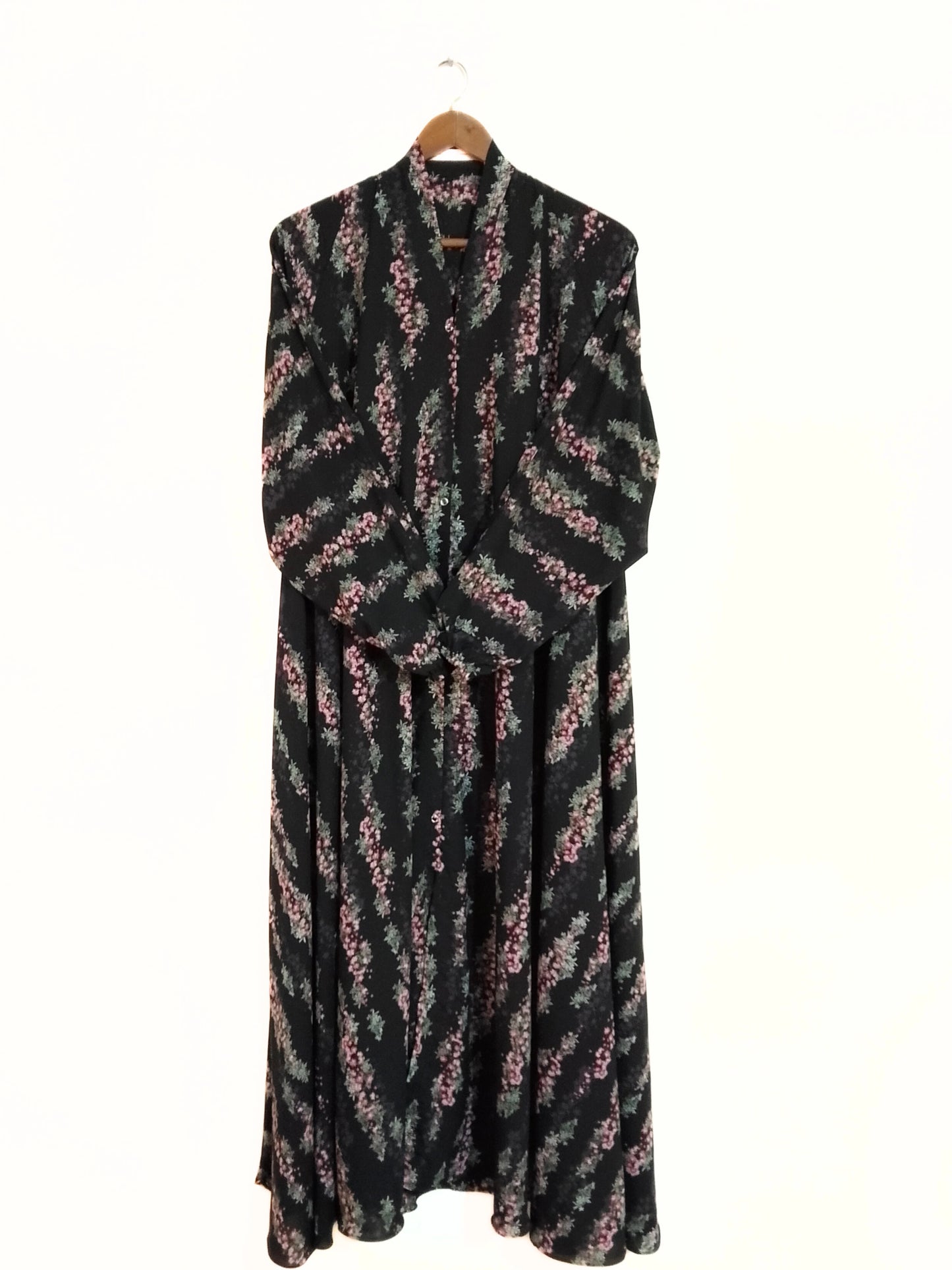 Floral Vines Front Open Long Flare Abaya