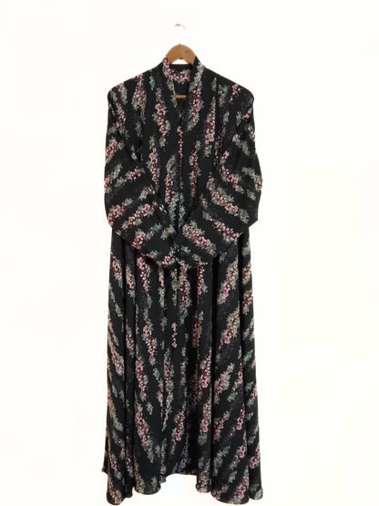 Floral Vines Front Open Long Flare Abaya