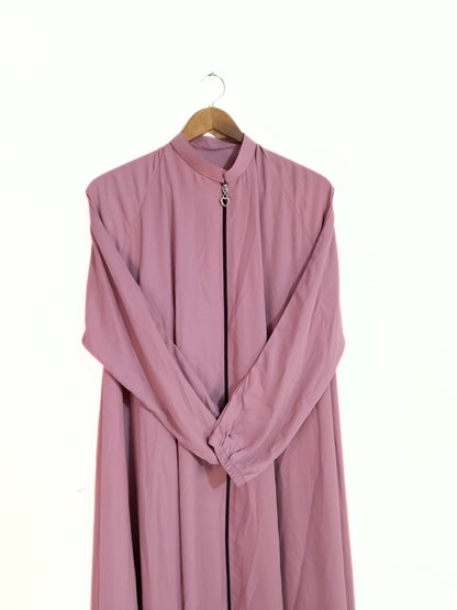 Zipper Style Abaya-Pink Colour