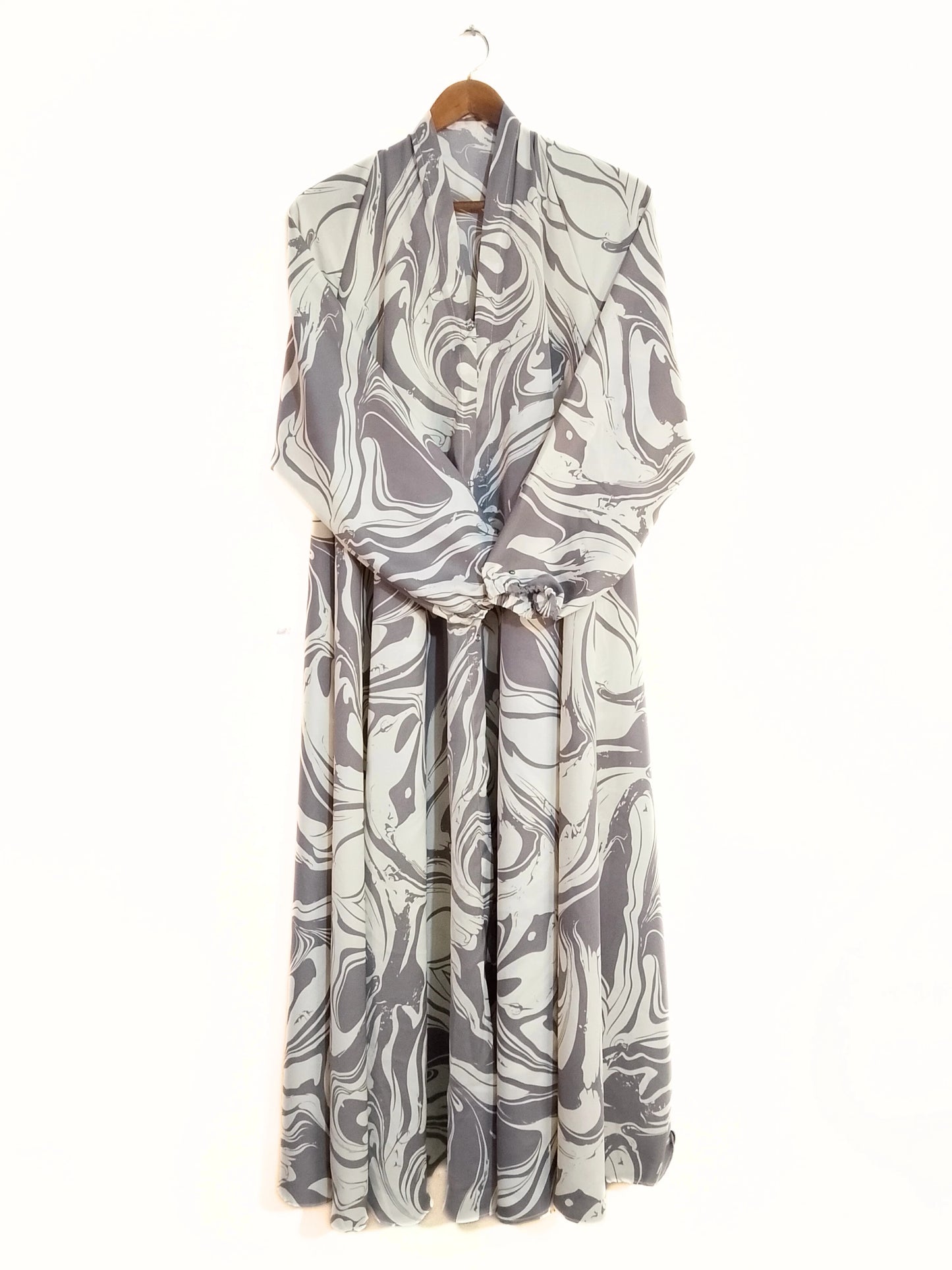 Marble Swirl Front Open Long Flair Abaya