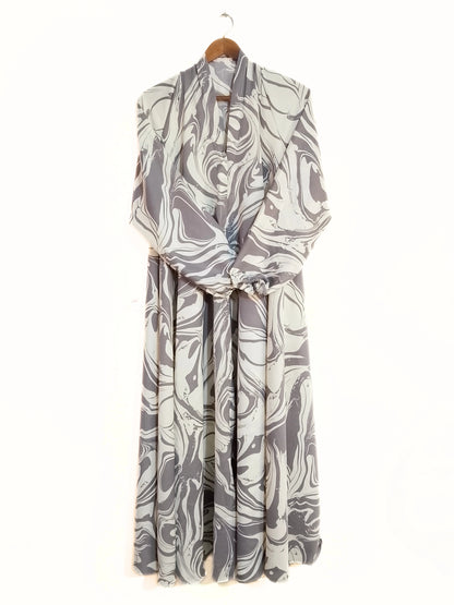 Marble Swirl Front Open Long Flair Abaya
