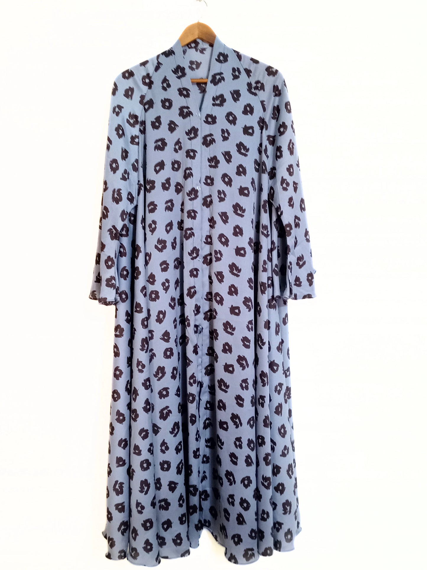 Abstract Print Front Open Long Flair Crinkle Abaya
