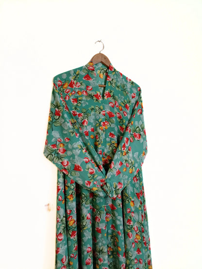 Emerald Blossom Front Open Long Flair Abaya