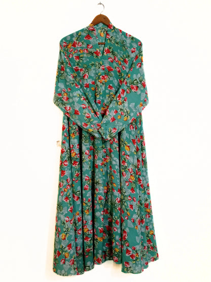 Emerald Blossom Front Open Long Flair Abaya