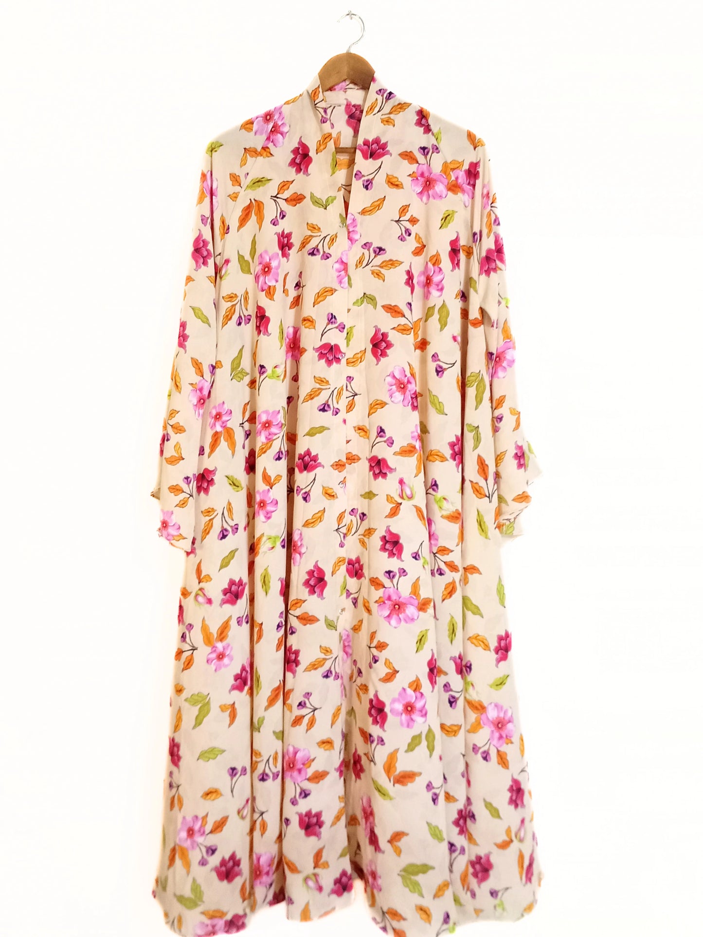 Summer Flower Front Open Long Flair Abaya