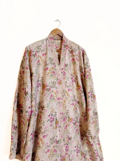Pink Flora Front Open Long Flair Abaya