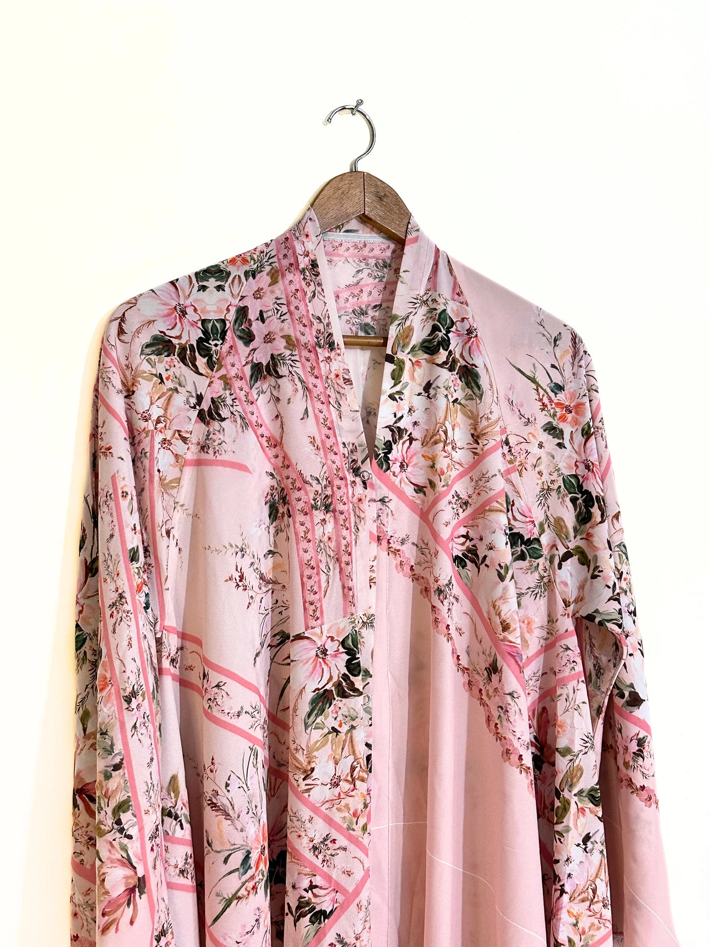 Pink Petals Front Open Long Flair Abaya