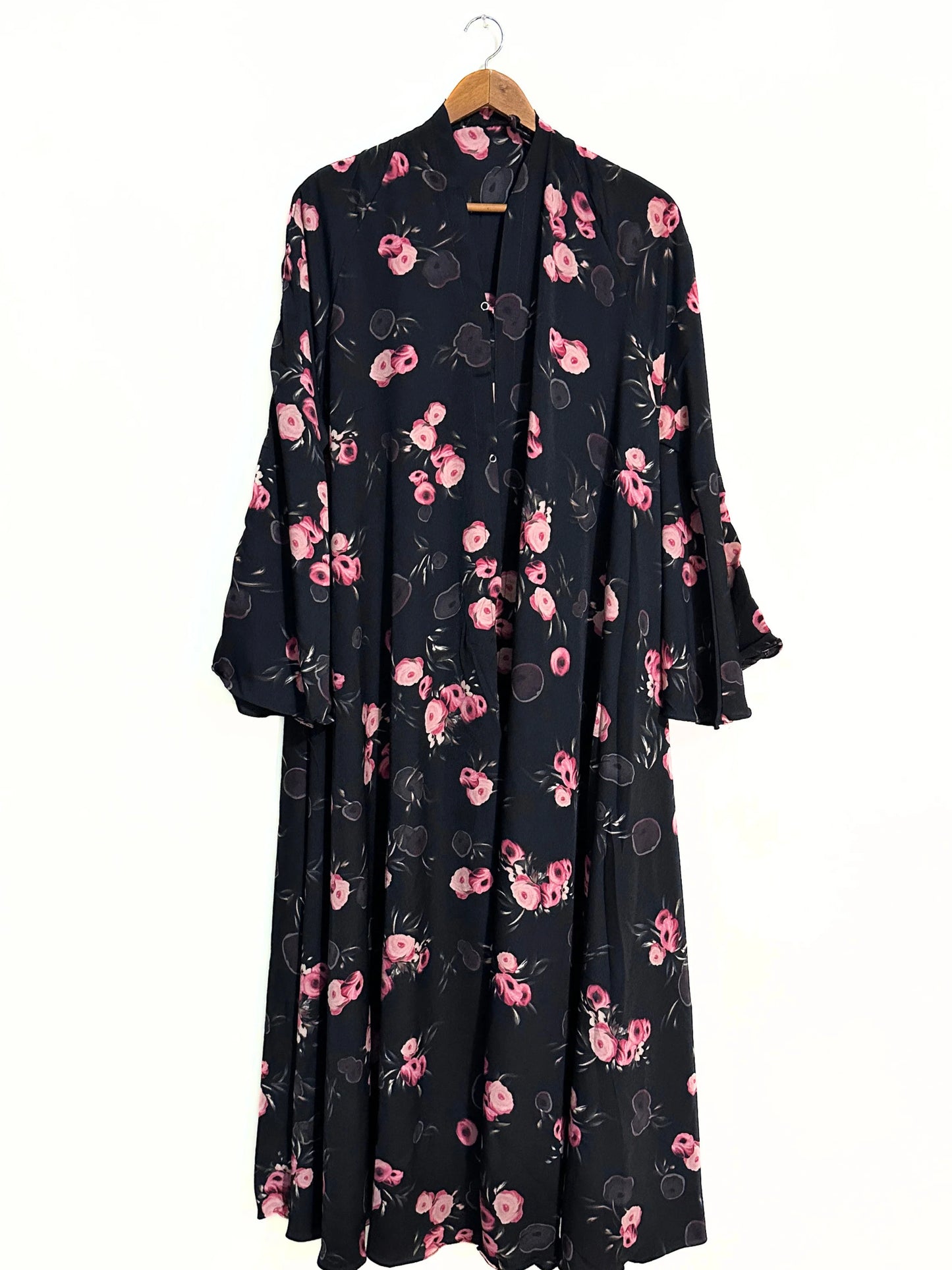 Night Rose Front Open Long Flair Abaya