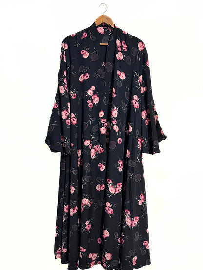 Night Rose Front Open Long Flair Abaya