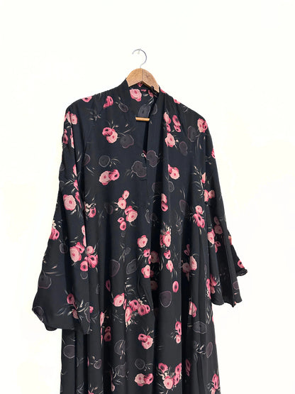 Night Rose Front Open Long Flair Abaya