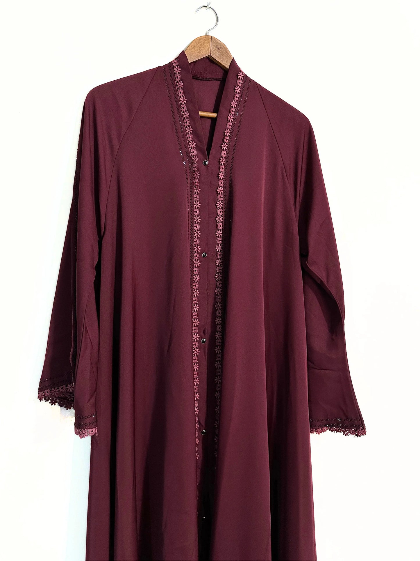 Maroon Nidha Abaya With Lace work