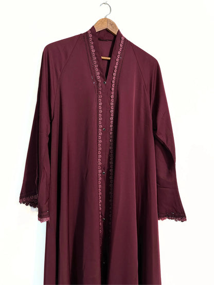 Maroon Nidha Abaya With Lace work