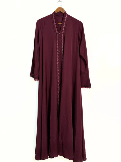Maroon Nidha Abaya With Lace work
