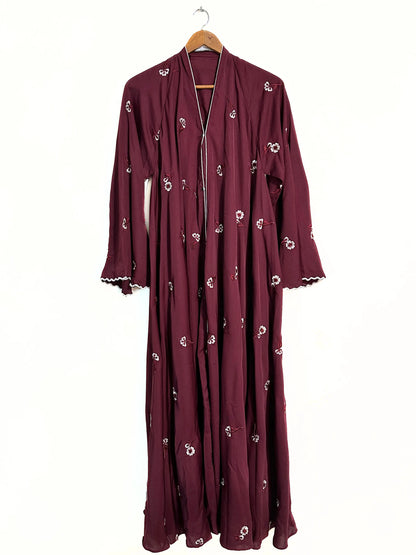 Maroon Nidha Abaya With Floral Embroidery