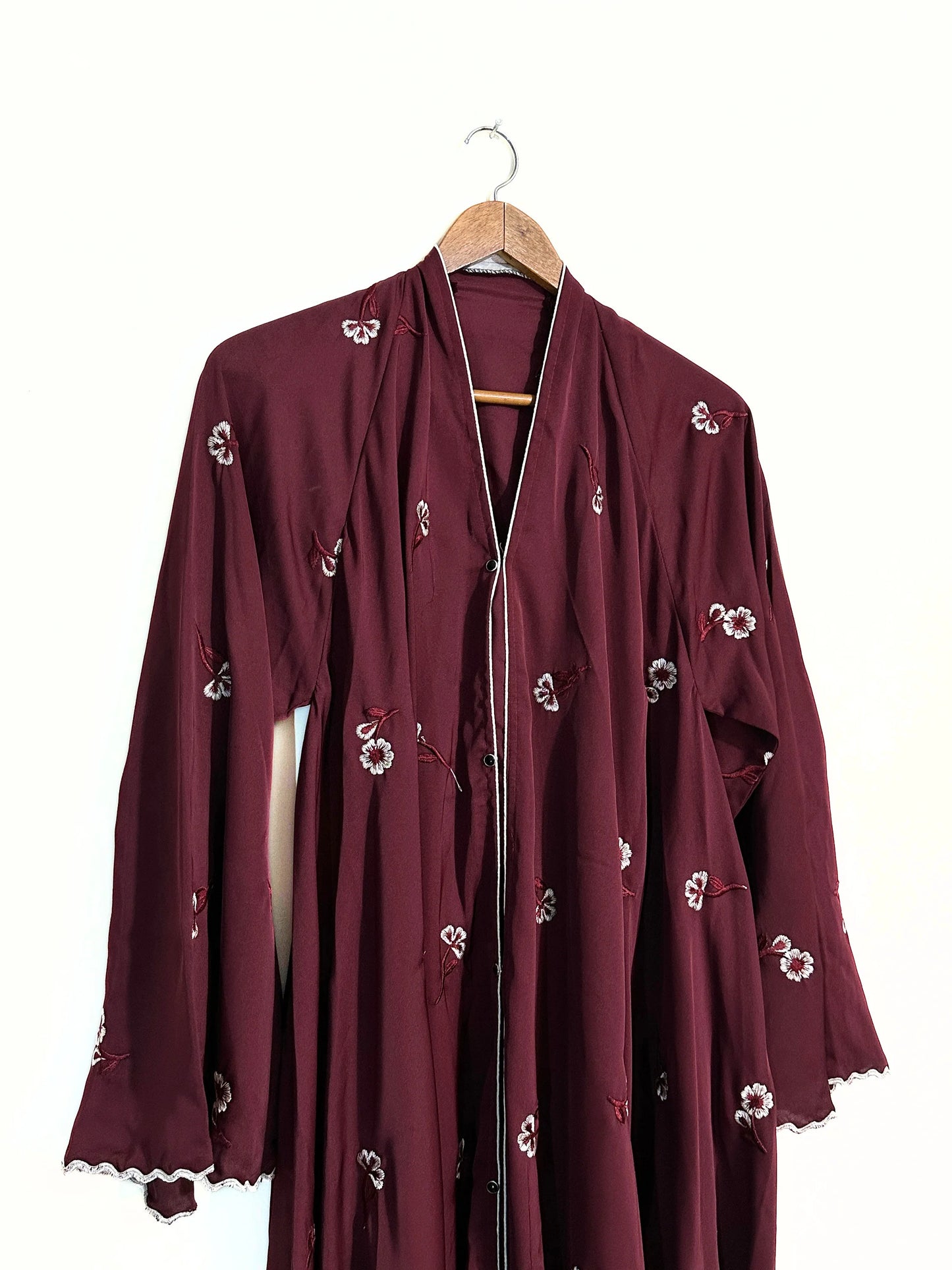 Maroon Nidha Abaya With Floral Embroidery