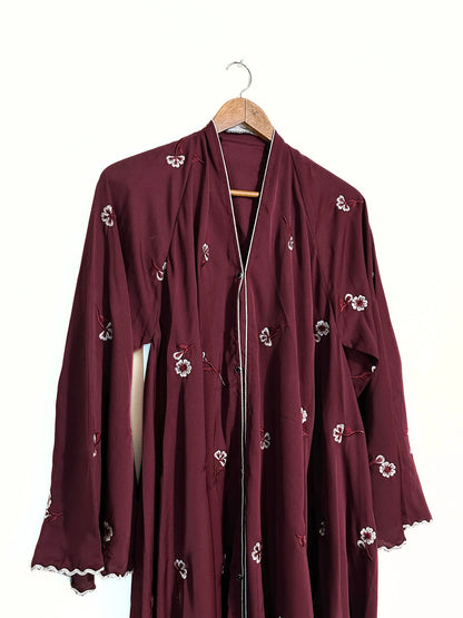 Maroon Nidha Abaya With Floral Embroidery