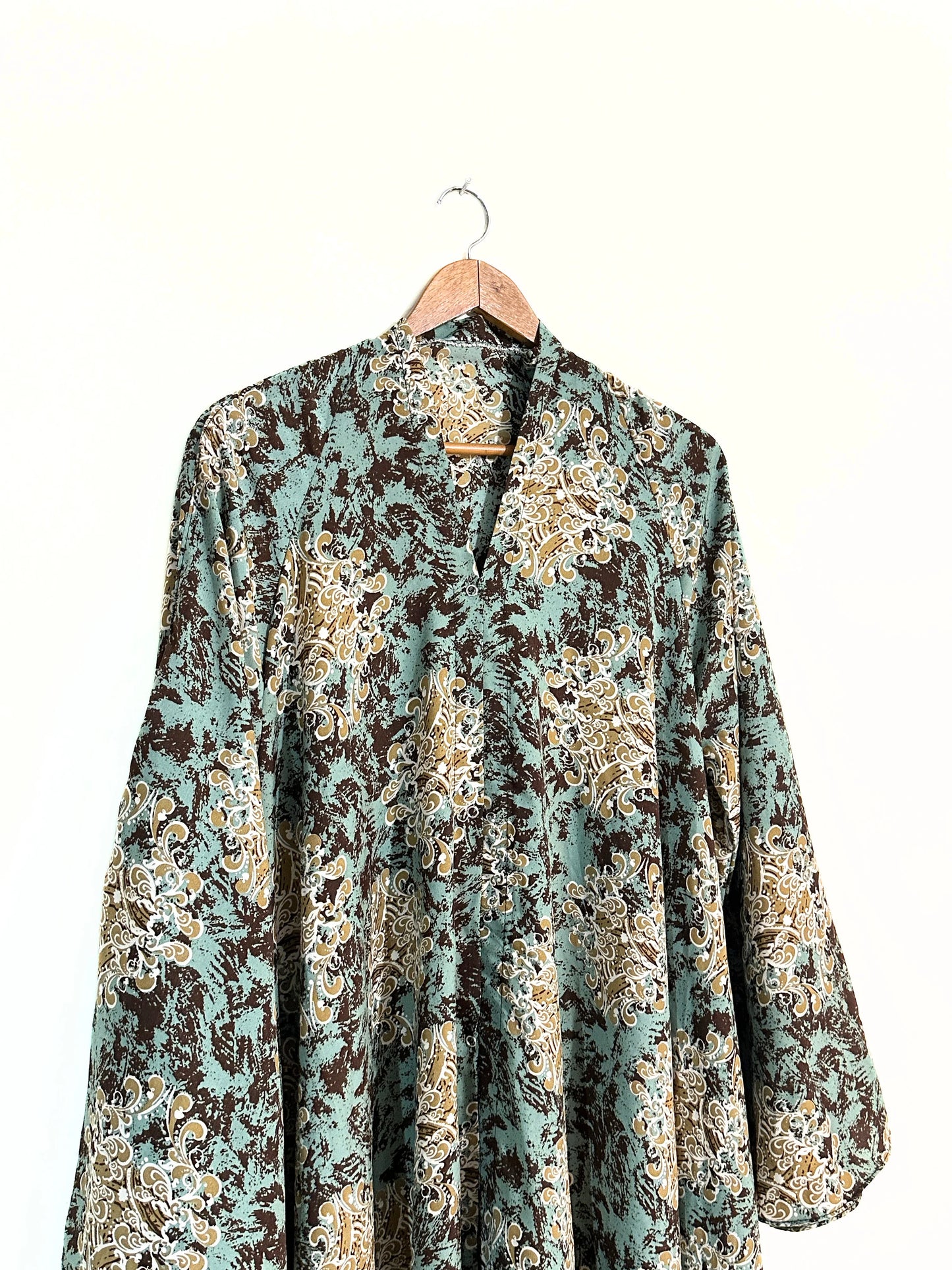 Royal Sage Front Open Long Flair Abaya