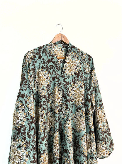 Royal Sage Front Open Long Flair Abaya