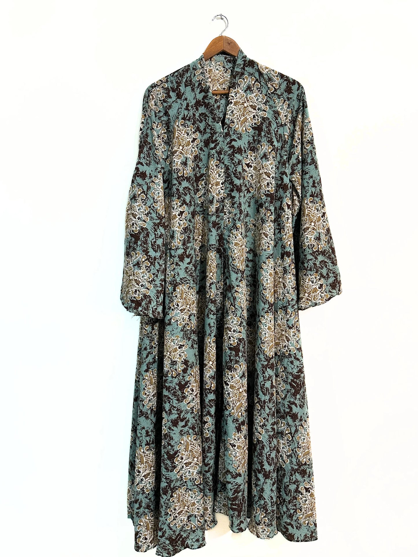 Royal Sage Front Open Long Flair Abaya
