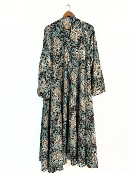 Royal Sage Front Open Long Flair Abaya