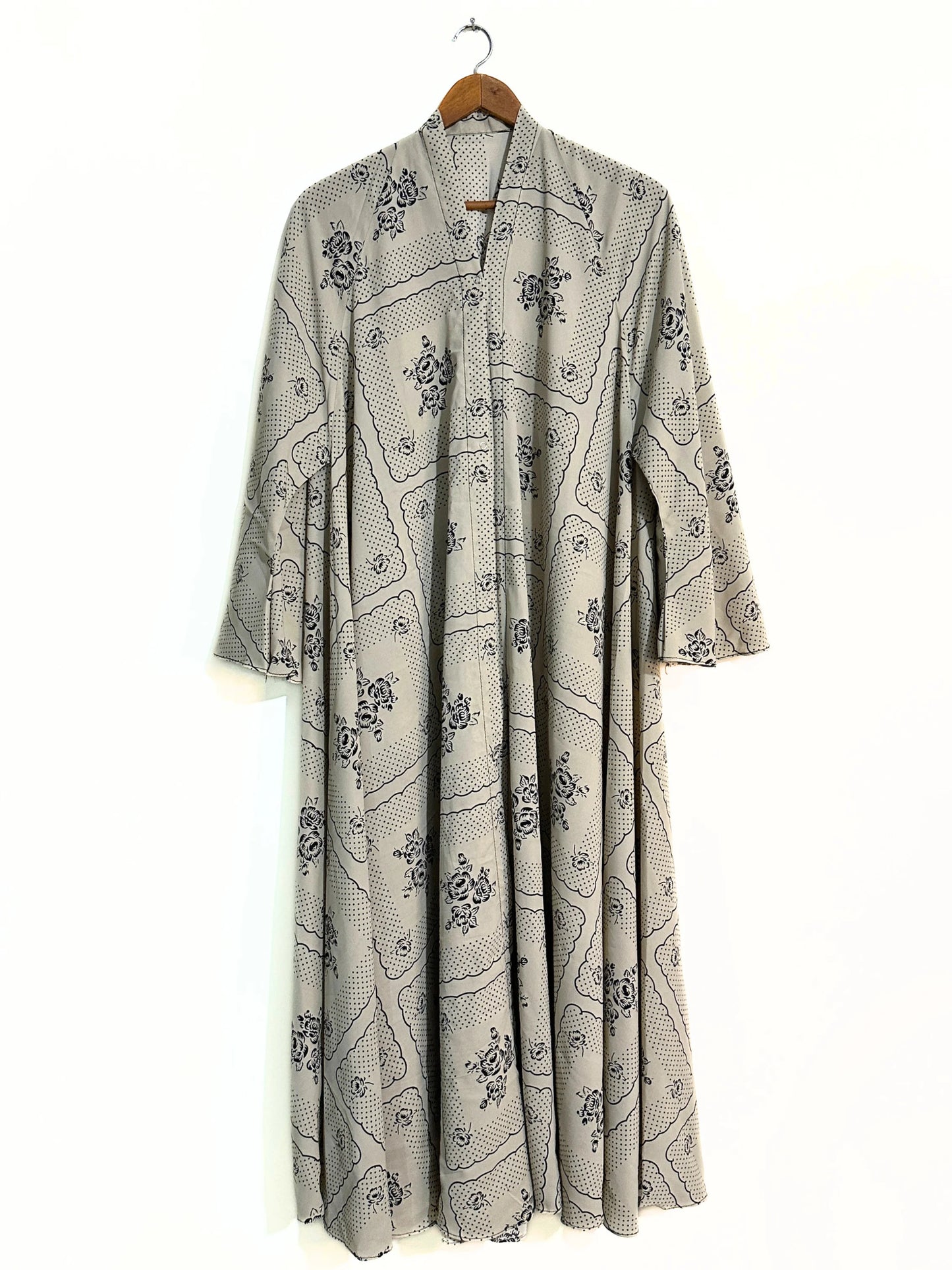 Vintage Print Front Open Long Flair Abaya