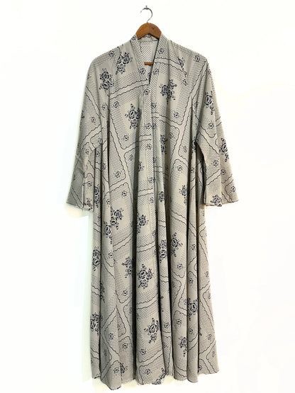 Vintage Print Front Open Long Flair Abaya