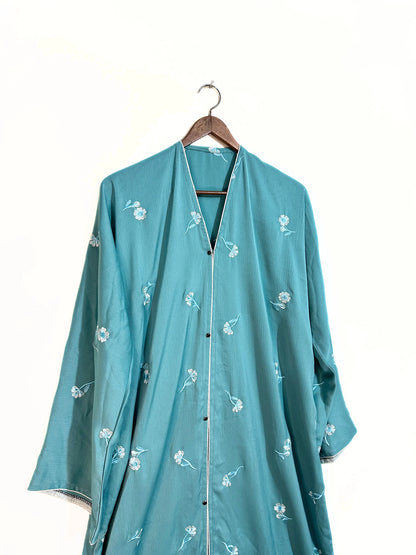 Sea Green Zoom Nidha Abaya With Floral Embroidery