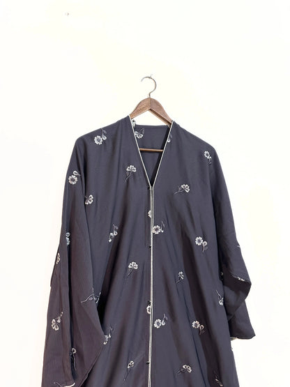 Grey Zoom Nidha Abaya With Floral Embroidery
