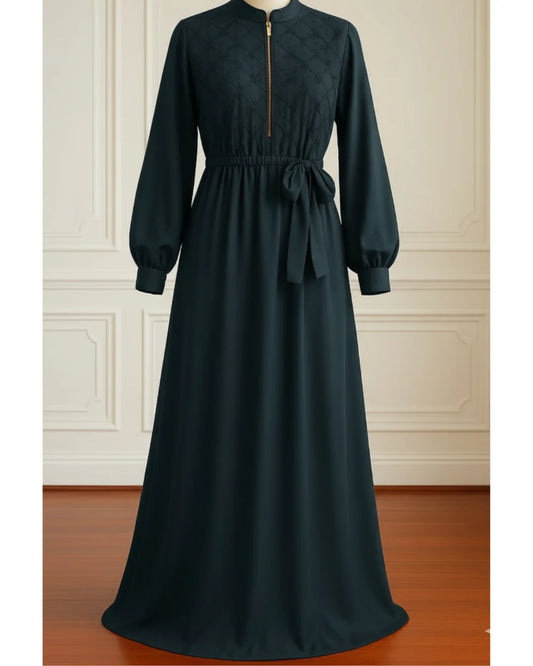 Beads And Stonework Nidha Abaya With Golden Zipper - Zinc