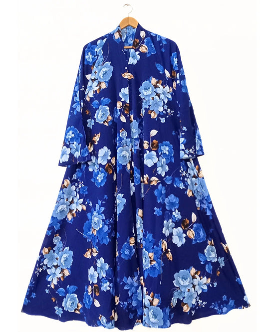Blue Majesty Front Open Long Flair Abaya