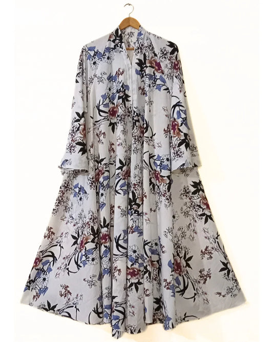 Silk Petals Front Open Long Flair Abaya