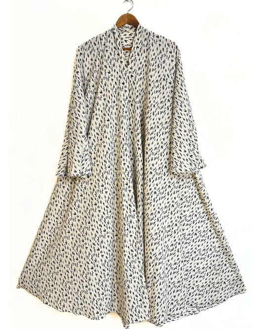 Ivory Speckle Front Open Long Flair Abaya