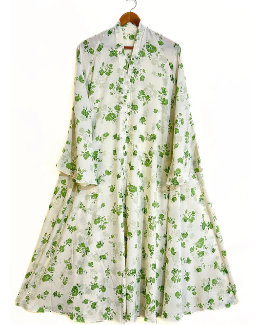 Sage Garden Front Open Long Flair Abaya