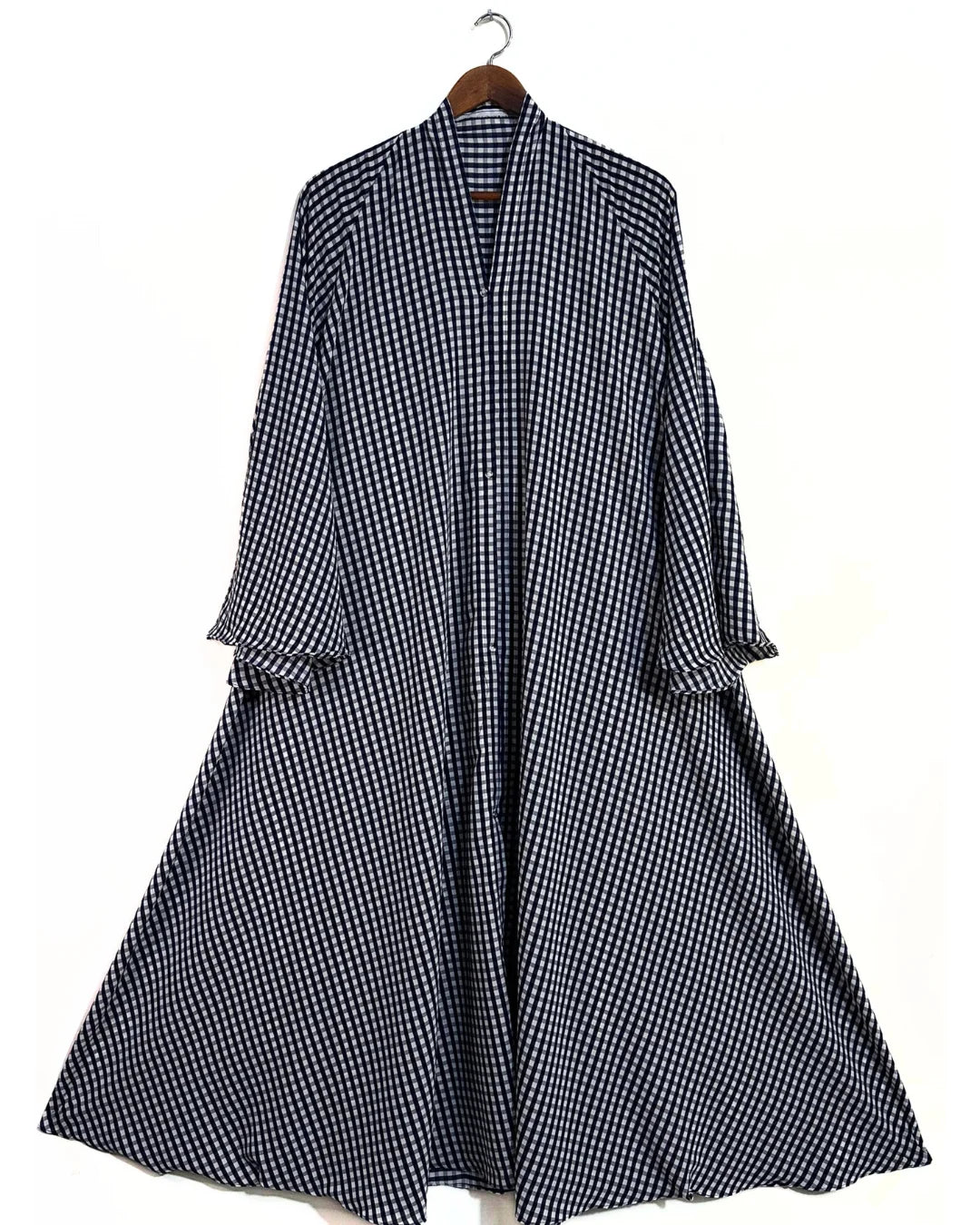 Timeless Check Print Front Open Long Flair Abaya