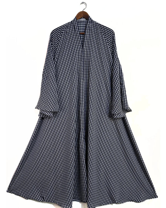 Timeless Check Print Front Open Long Flair Abaya