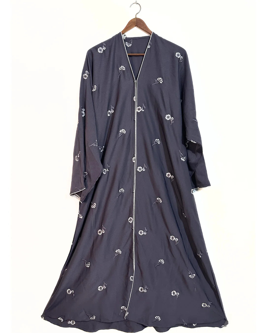 Grey Zoom Nidha Abaya With Floral Embroidery