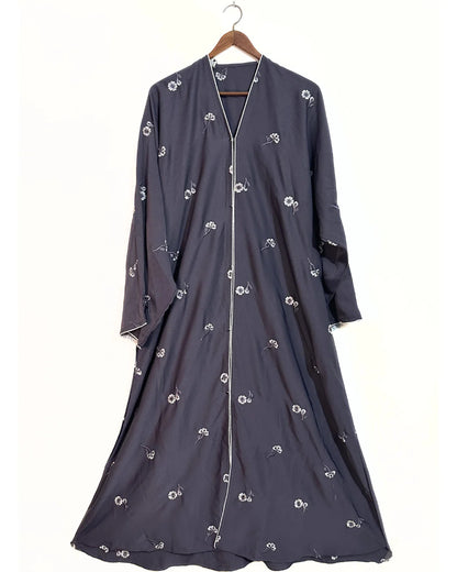 Grey Zoom Nidha Abaya With Floral Embroidery