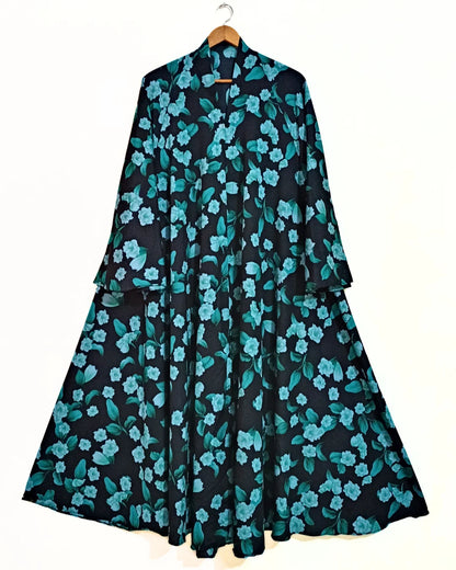 Jade Elegance Front Open Long Flair Abaya