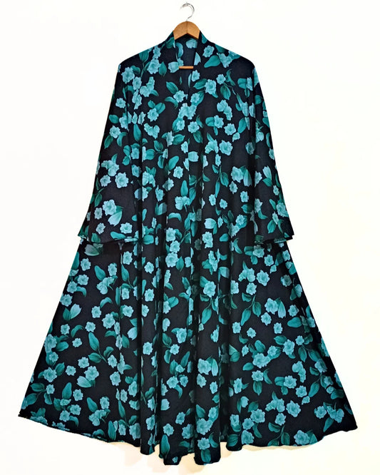 Jade Elegance Front Open Long Flair Abaya