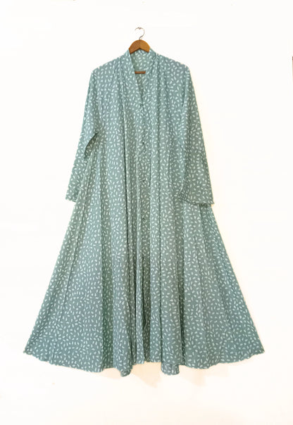 Mint Leaf Front Open Long Flair Abaya