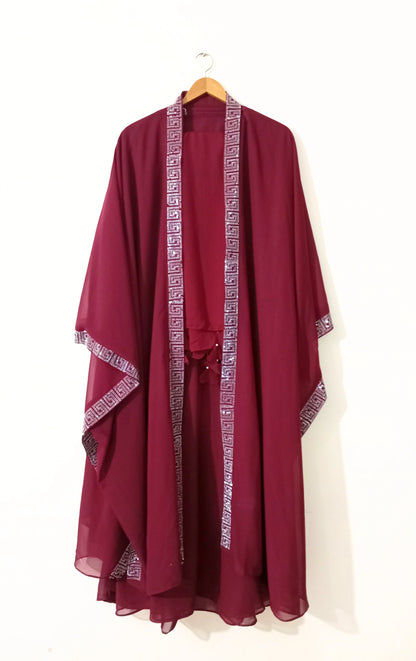 Ottoman Grace Abaya With Staller - Maroon