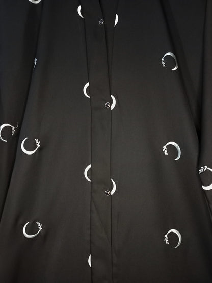 Moon Embroidered Front Open Abaya