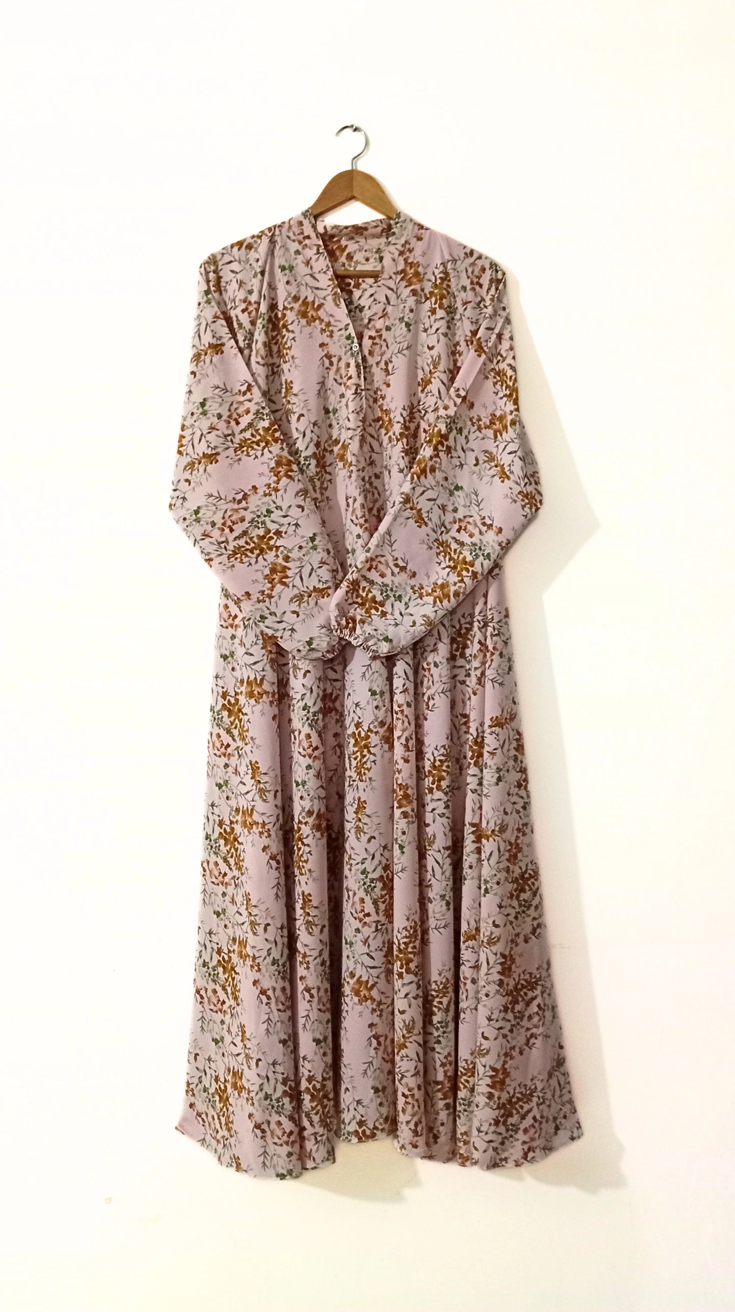 Soft Pink Printed Long Flair Abaya