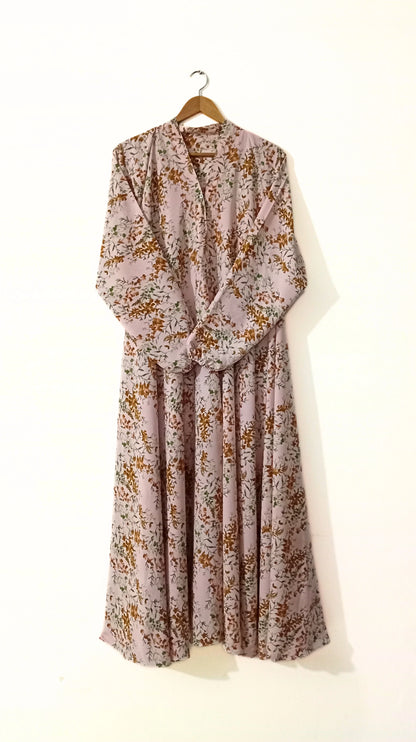 Soft Pink Printed Long Flair Abaya