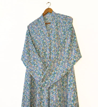 Blue Petal Front Open Long Flaired Abaya.