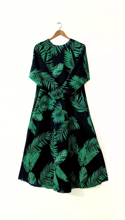 Tropical Leaf Print Maxi Abaya