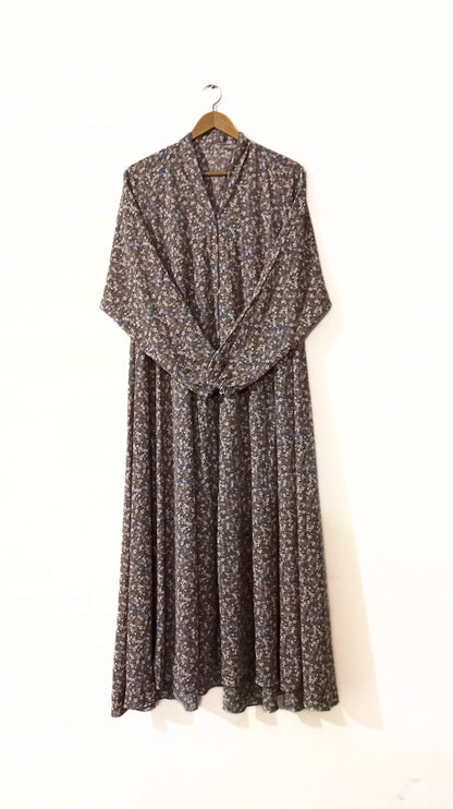 Earth Bloom Floral Front Open Long Flair Abaya